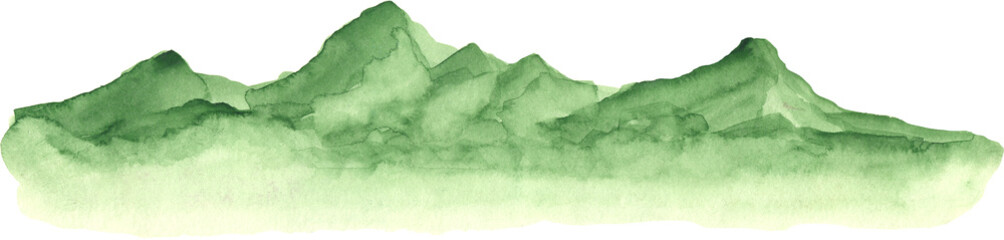 Watercolour drawing of a mountain.Blue,green, and gray mountains. Nature