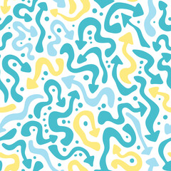 Vector blue doodle repeat pattern of arrows. Hand drawn textures. For fabric, wallpaper, scrapbooking, card, invitations or wrapping.