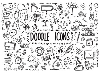 Doodle icons hand drawn vector set