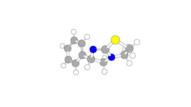 360&ordm; realistic 3D view of Levamisole as a seamless loop over a white opaque background with alpha mask. Also called levamisol and l-tetramisole.