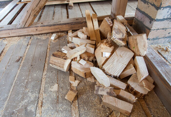 scrap wood pieces for house construction