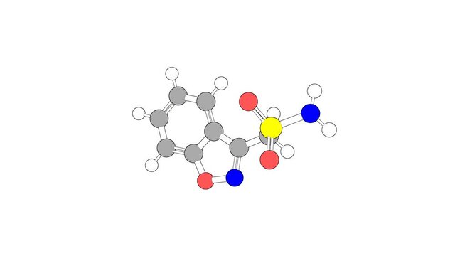 360&ordm; realistic 3D view of Zonisamide as a seamless loop over a white opaque background with alpha mask. Also called zonegran and exceglan.