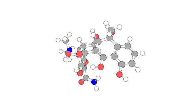 360&ordm; realistic 3D view of Oxytetracycline as a seamless loop over a white opaque background with alpha mask. Also called terramycin and oxyterracine.