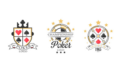 Poker Championship Logo Design Set, Gambling, Casino Badges and Labels Vector Illustration