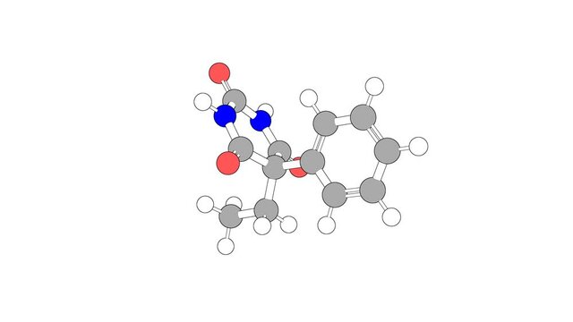 360&ordm; realistic 3D view of Phenobarbital as a seamless loop over a white opaque background with alpha mask. Also called phenobarbitone and phenobarbitol.