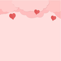 hearts in clouds and pink background