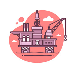 Offshore oil rig platform icon in monoline - line art vector style illustration