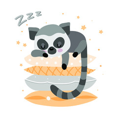  sleeping lemur on pillows on the white background © Katerin_vin