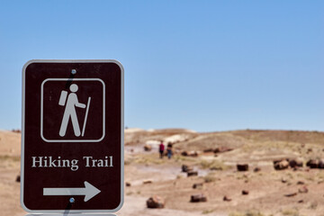 Hiking trail sign in the Petrified Forest National Park in Arizona USA.