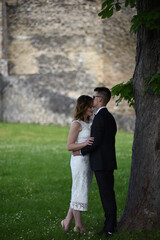 Beautiful wedding couple, Luxury married wedding couple, bride and groom posing in old city