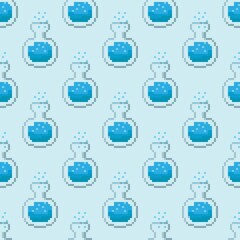 Potion pattern pixel art. Seamless pattern. Pixel art potion pattern.