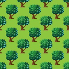 Trees pattern pixel art. Seamless pattern. Pixel art trees pattern.