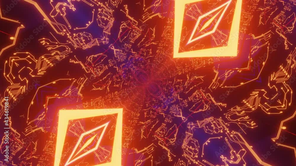 Poster moving neon glowing three-dimensional kaleidoscope patterns and ornaments. looped animation. 3d rend