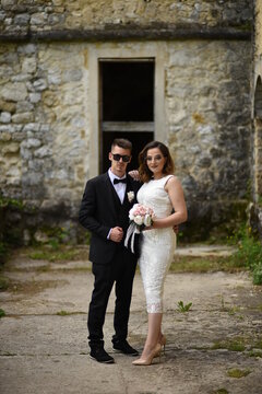 Beautiful wedding couple, Luxury married wedding couple, bride and groom posing in old city