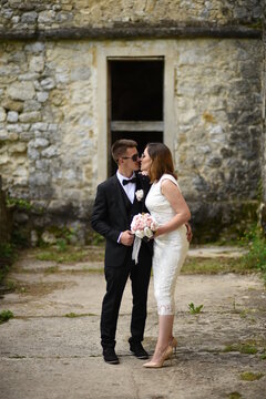 Beautiful wedding couple, Luxury married wedding couple, bride and groom posing in old city