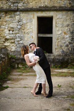 Beautiful wedding couple, Luxury married wedding couple, bride and groom posing in old city