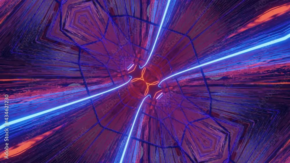 Aufkleber moving neon glowing three-dimensional kaleidoscope patterns and ornaments. looped animation. 3d rend