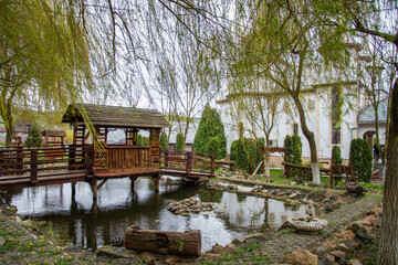 Dumbrava Monastery, Alba, ROMANIA, 2021, lake in the monastery courtyard