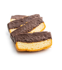 Sliced sponge dessert. Sweet sponge cake with chocolate
