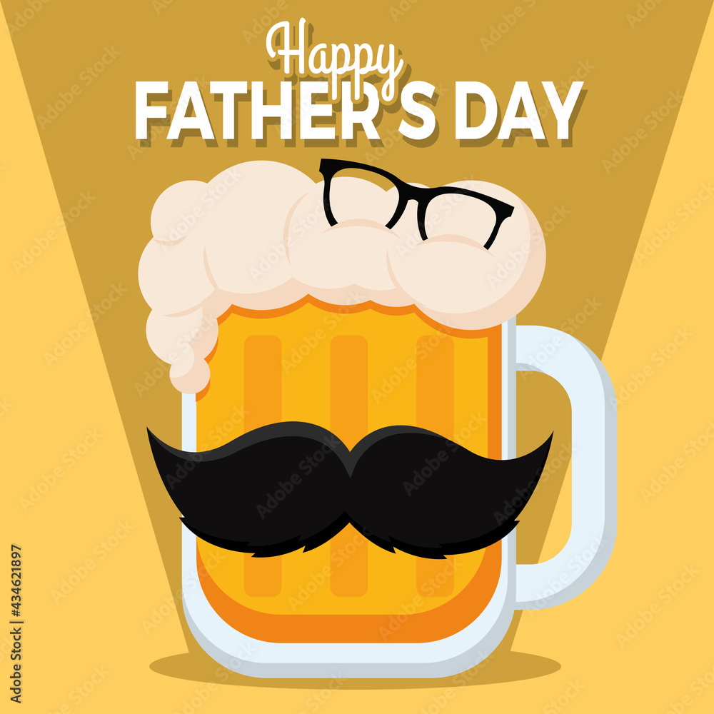 Sticker Isolated beer glass with a mustache Father day