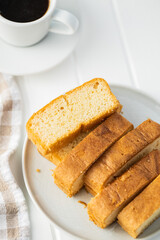 Sliced sponge dessert. Sweet sponge cake.