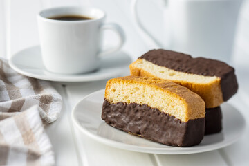 Sliced sponge dessert. Sweet sponge cake.