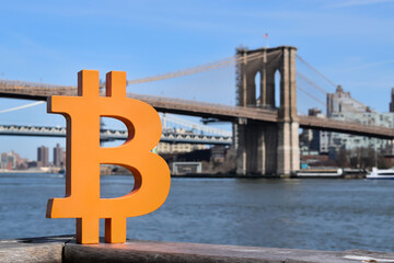 Bitcoin visits the Brooklyn Bridge.