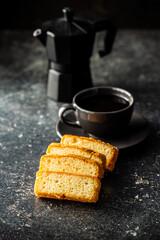 Sliced sponge dessert. Sweet sponge cake