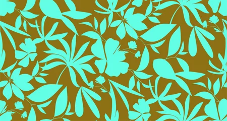 Wall murals Turquoise seamless pattern leaves