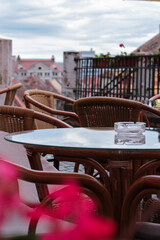 Opening of the outdoor terraces after the Covid pandemic, chair and table await you under the sun