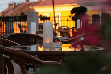 Opening of the outdoor terraces after the Covid pandemic, chair and table await you under the sun