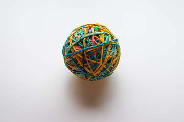 Multicolored ball of rubber bands