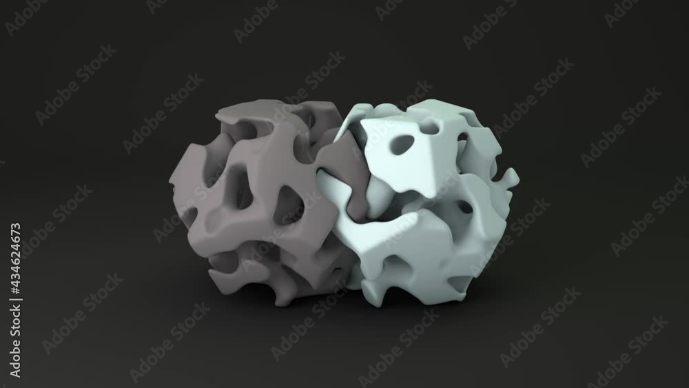 Poster loop 3d animation of a geometric shape, platonic, polyhedron. the figure consists of two parts with 