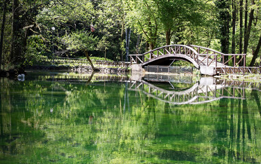 Bridge over the river in Vrelo Bosne park in Bosnia & Herzegovina