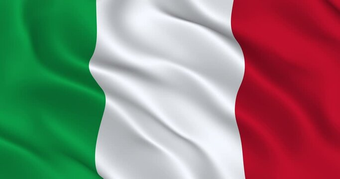 Italian Flag Seamless Smooth Waving Animation. Wonderful Flag of Italy with Folds. Symbol of the Italian Republic. Flag background. Loop animation, 3D render, 60fps