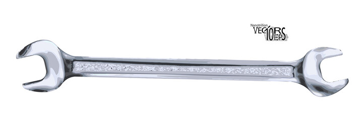 Hand wrench or spanner isolated on white background. chrome metal tool. Vector illustration