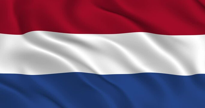 Dutch Flag Seamless Smooth Waving Animation. Wonderful Flag of the Netherlands with Folds. Symbol of the Kingdom of the Netherlands. Flag background. Loop animation, 3D render, 60fps