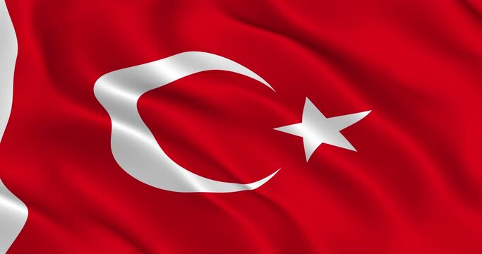 Turkish Flag Seamless Smooth Waving Animation. Wonderful Flag of Turkey with Folds. Symbol of the Turkish Republic. Flag background. Loop animation, 3D render, 60fps