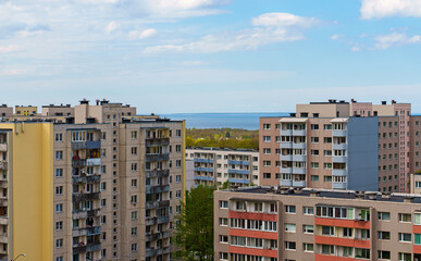 Aerial street view of Katleri and Paasiku streets in Lasnamae, Tallinn.