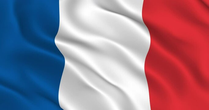 French Flag Seamless Smooth Waving Animation. Wonderful Flag of France with Folds. Symbol of the Republic of France. Flag background. Loop animation, 3D render, 60fps