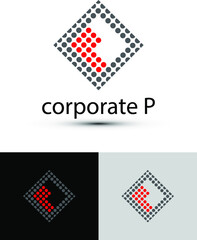 abstract P letter logo with dots in a square. Dots Letter Design Vector with circles.