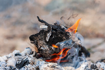 Fire in the fireplace for a barbecue