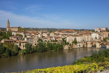 Panoramic view of the Episcopal City of Albi and the River Tarn. Albi, Midi-Pyrenees, France.
