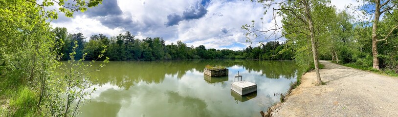 lago entre árboles, exterior