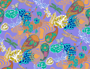 Fantastic flowers. Seamless abstract pattern. Vector illustration. Suitable for fabric, mural, wrapping paper and the like