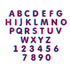Alphabet in glitch style. Symbol of cyberpunk, hacker attack. Modern design, technological error effect for your design. Vector