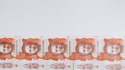 colombian money, ten thousand pesos on white background