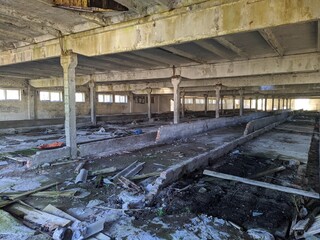 old ruined and abandoned farm inside view