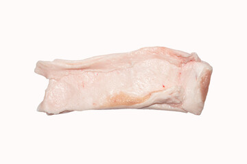 A piece of raw lard on a white background.Pork fat background top view.Pieces of pork skin and fat isolated.