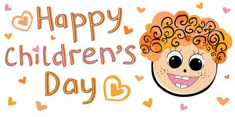 Vector Illustration Of Happy Children's Day, happy kids, boy and girl, baby faces, boy and girl smiling, funny kids
